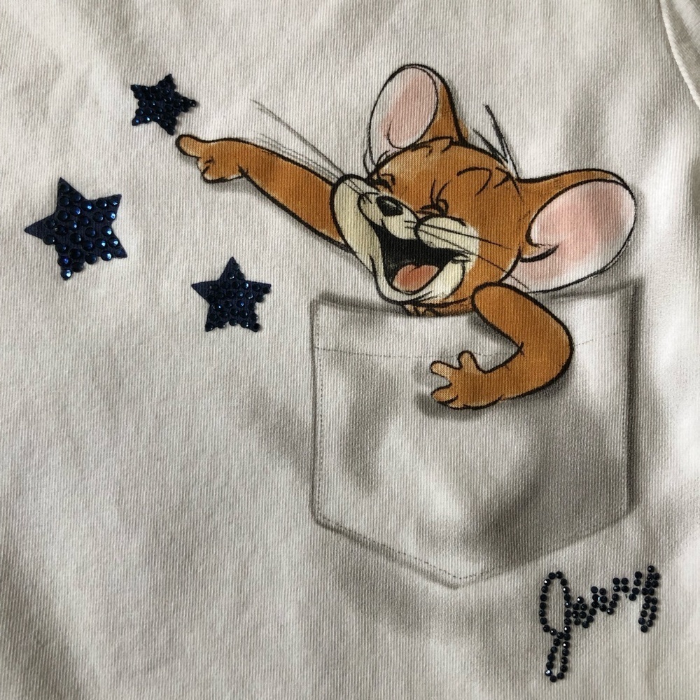 MonnaLisa Girl’s Embellished Tom & Jerry Long Sleeve White Tee - Picture 4 of 8